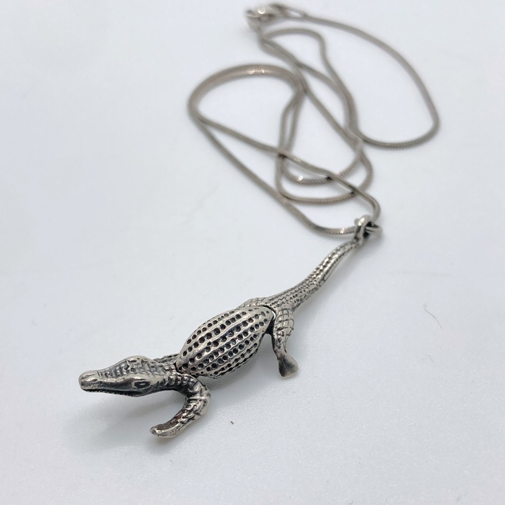 VTG Articulated Alligator Croc Gator Pendant w Sterling Silver Snake Chain 18”